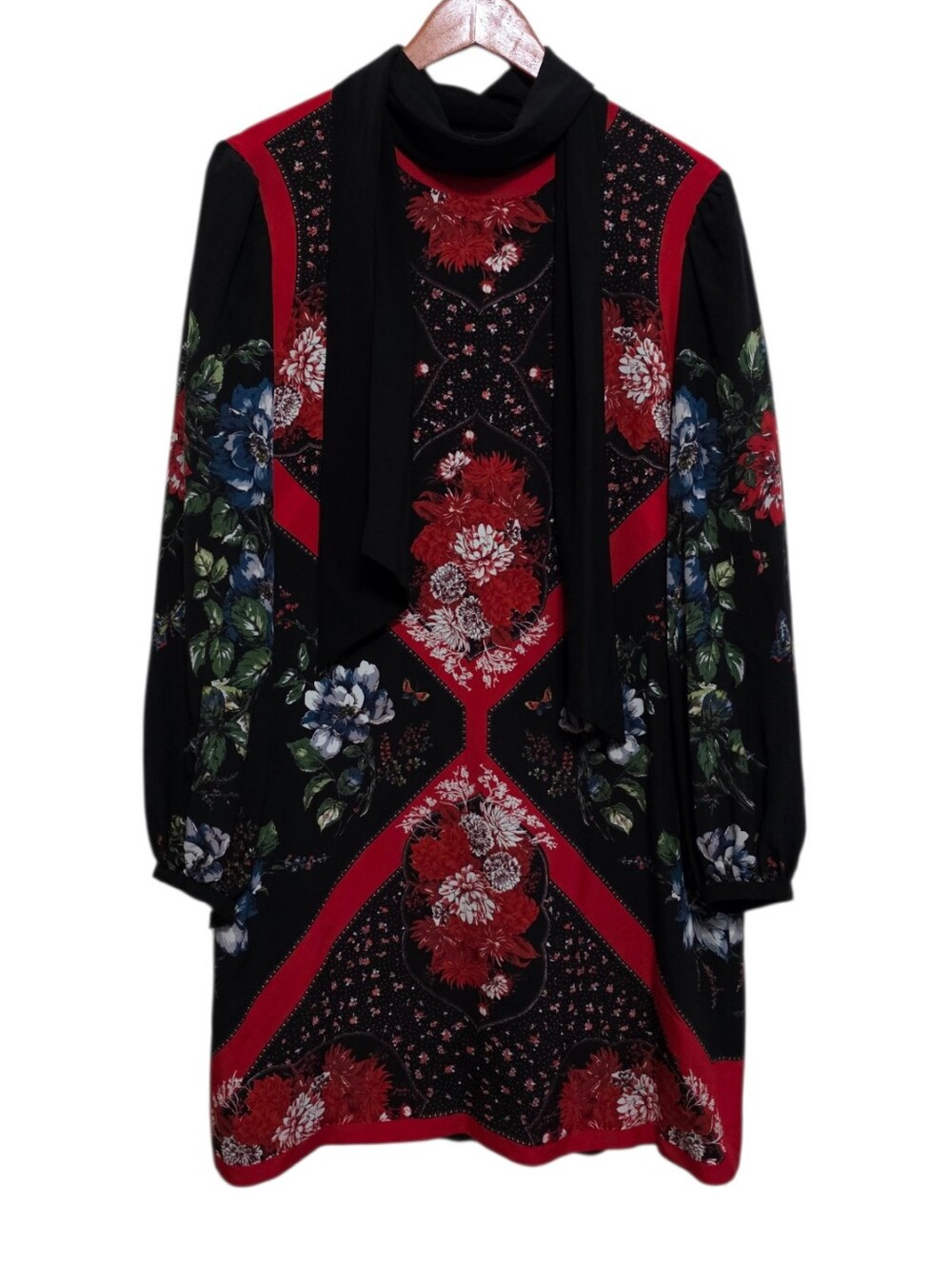 Alexander McQueen Silk Scarf Mini Dress in Black Floral Size 10